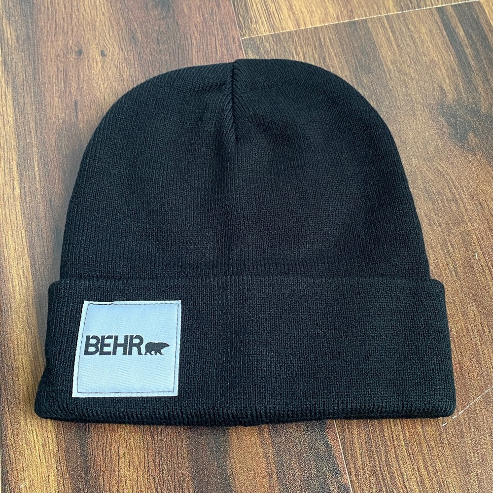 Behr Paint Black Stretch Folded Beanie Hat New